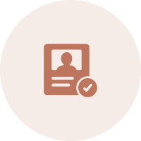 Profile icon with checkmark on dark background.