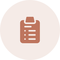 Clipboard icon on a dark circular background.