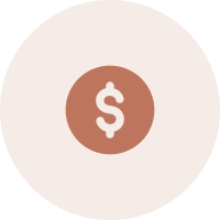 Dollar symbol in a brown circle.